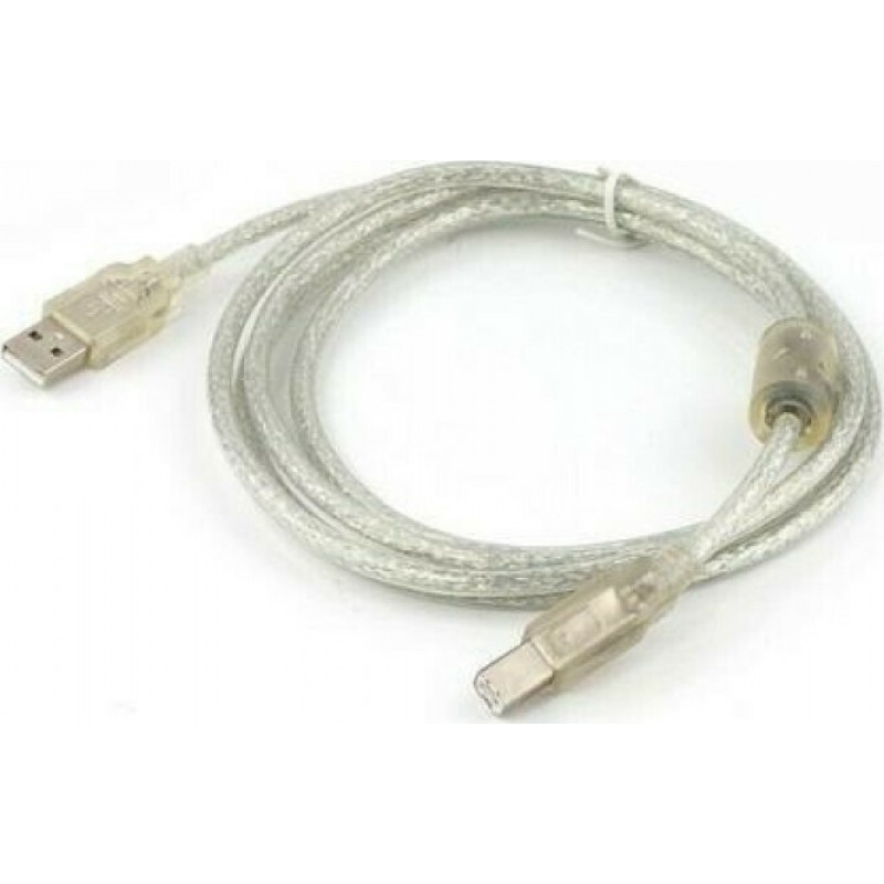 USB A 2.0 Printer Cable A-B 0.75m Transparent Καλώδιο Εκτυπωτή Διάφανο GM-USB-0.75M-TR