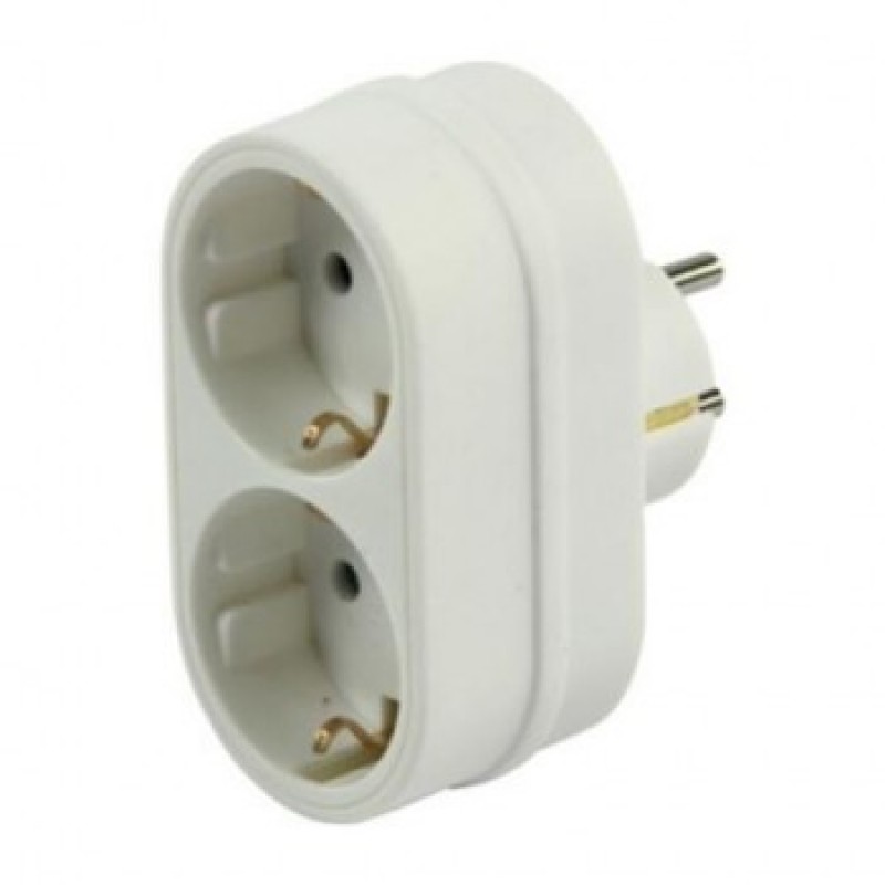 POWERTECH POWER ADAPTER WHITE PT-171 ΣΟΥΚΟ ΦΙΣ ΑΡΣΕΝΙΚΟ ΣΕ  2 Χ ΣΟΥΚΟ ΦΙΣ ΘΥΛΗΚΟ ΛΕΥΚΟ PT171