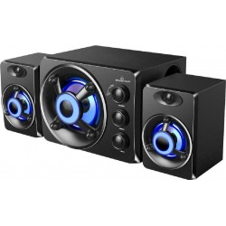 Powertech PT-841 2.1 Speakers Crystal Led 2 X 3 Watt & 1 X 5 Watt RMS Jack & USB Black Ηχεία Μαύρα