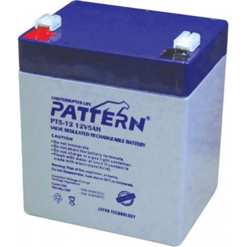 Pattern 12V 5Ah Lead Battery Acid Μπαταρία Μολύβδου Επαναφορτιζόμενη PT5.0-12 PTN