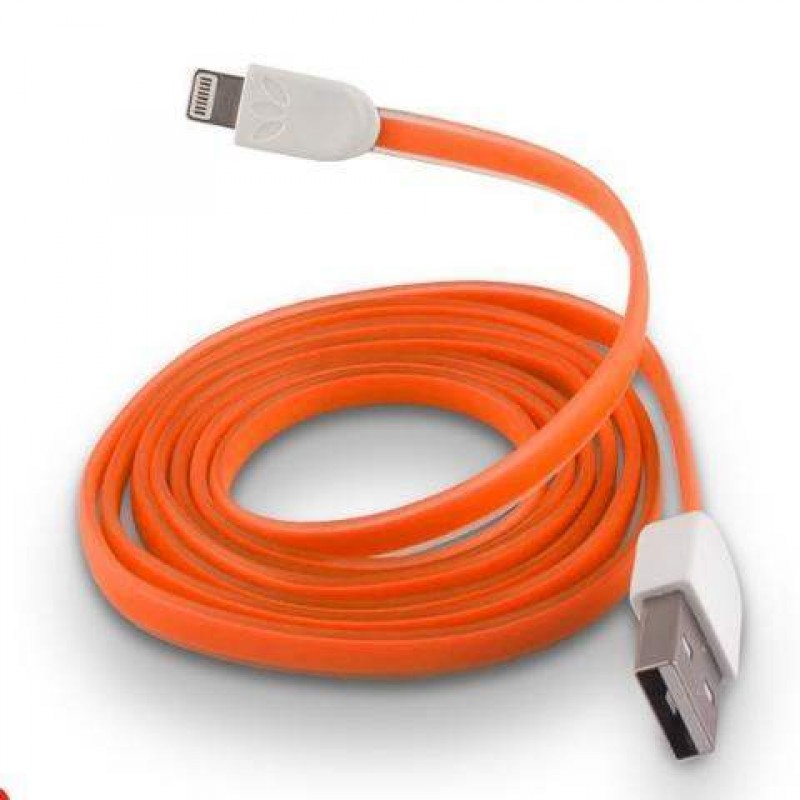 USB A FLAT CABLE CHARGER/DATA ORANGE 1m iPHONE 5/5s/5c/6/6plus & iPAD4/5/air/mini FOREVER T-0012050