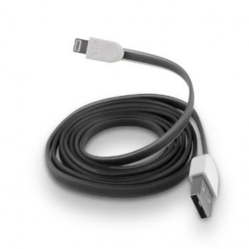 USB 2.0 FLAT CABLE CHARGER/DATA BLACK 1m iPHONE 5/5s/5c/6/6plus & iPAD4/5/air/mini FOREVER T-0012189