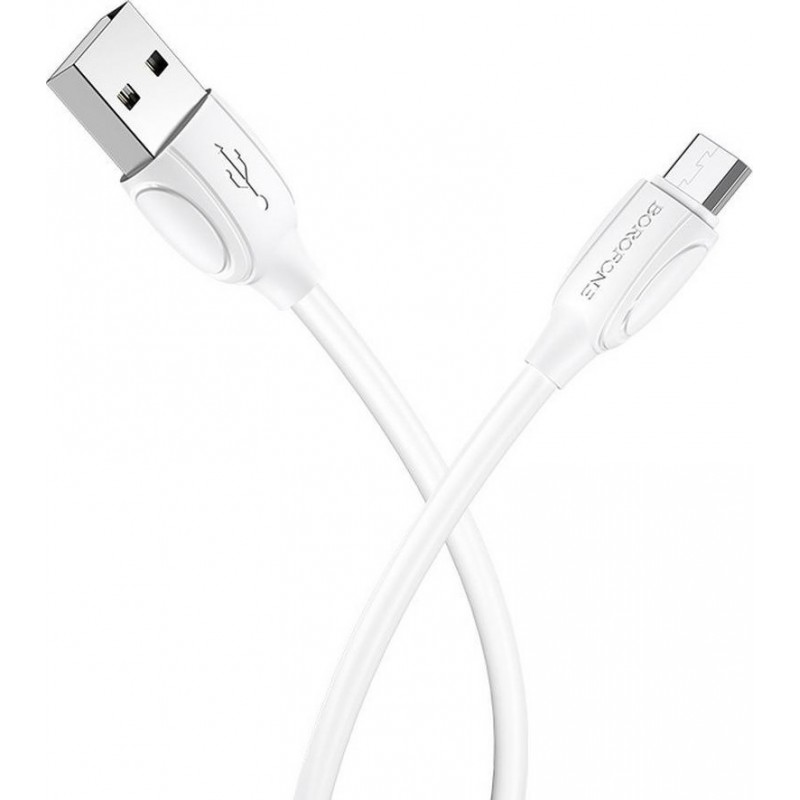 USB A 2.0 Fast Charging 2.4A - Data Cable Male To Micro USB B Male White 1m Καλώδιο Φόρτισης & Δεδομένων Borofone BX19