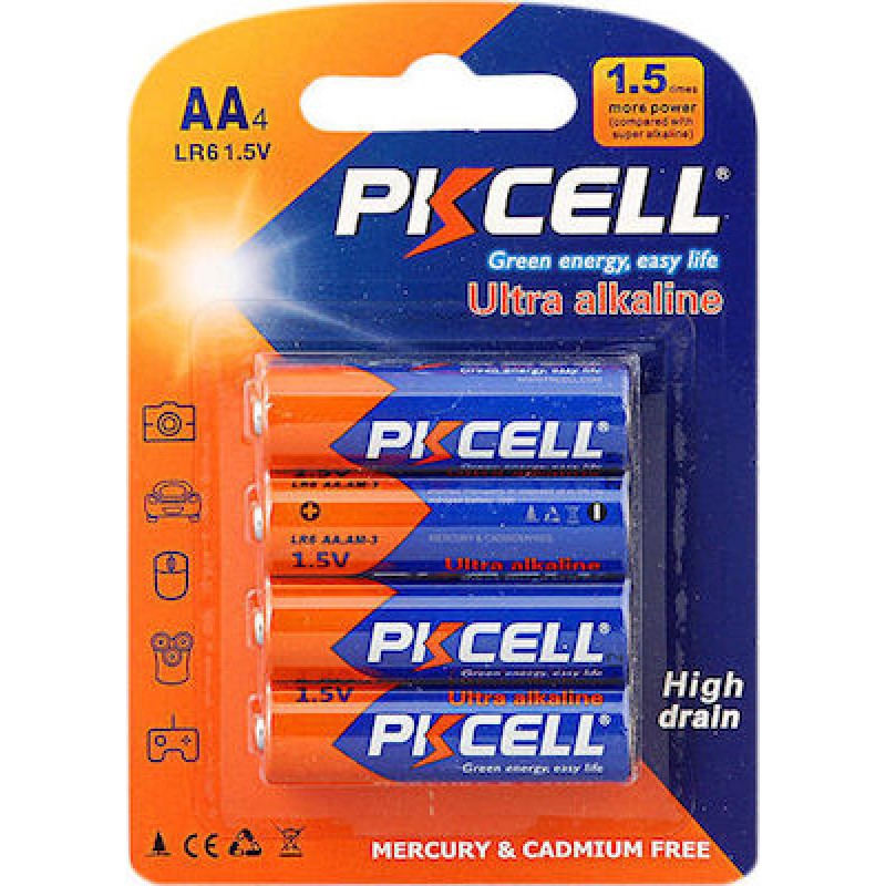 Μπαταρίες Αλκαλικές PKcell Batteries Mignion AA Ultra Alkaline 4 Pack 1.5V LR06