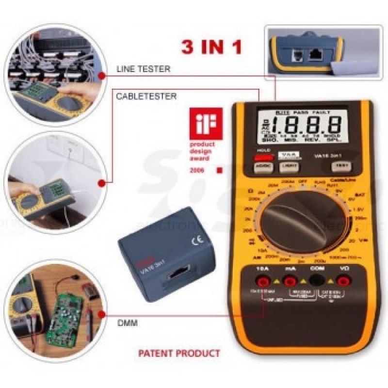 WLC119 MULTIMETER DIGITAL NETWORK RJ45 & TELEPHONE RJ11 TESTER ΨΗΦΙΑΚΟ ΠΟΛΥΜΕΤΡΟ VA16