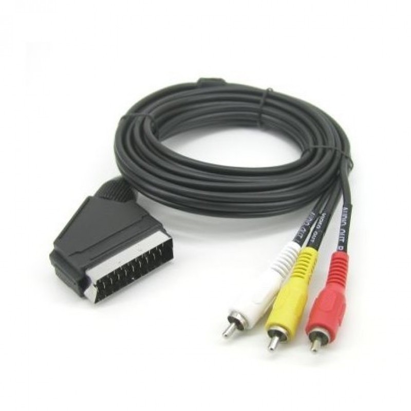 SCART 21PIN CABLE TO 3 Χ RCA [1 Χ VIDEO & 2 Χ AUDIO] 5m CAB-024